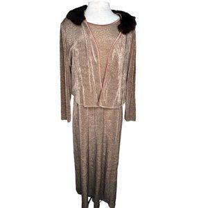 rabbit rabbit Designs 2 Piece Set Dress and Cardigan with Rabbit Fur Short Sleev